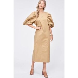 En Saison Balloon Sleeve Cotton Blend Poplin Midi Dress Women's Size XS NWT